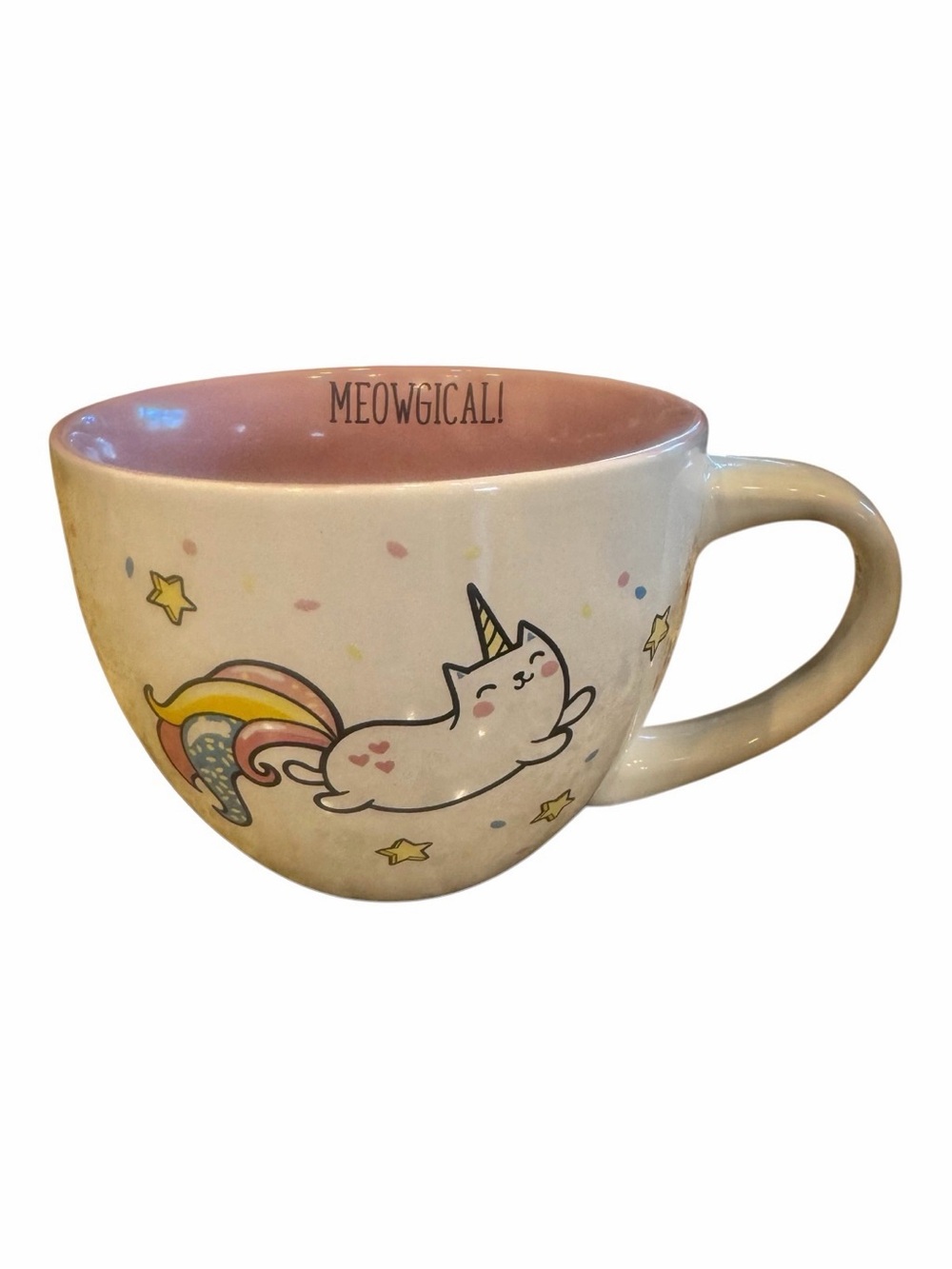 Meowgical Ceramic Cat-Unicorn Mug - Pink Interior